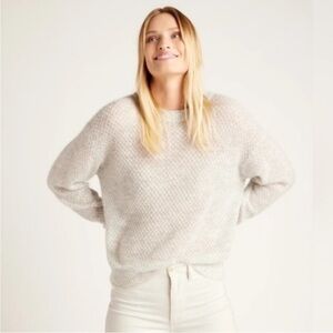 NWT Quince Baby Alpaca-Wool Diamond Stitch Crew Light Grey small